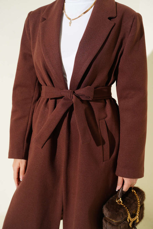 Double-breasted Collar Pocketed Cashmere Coat Chestnut