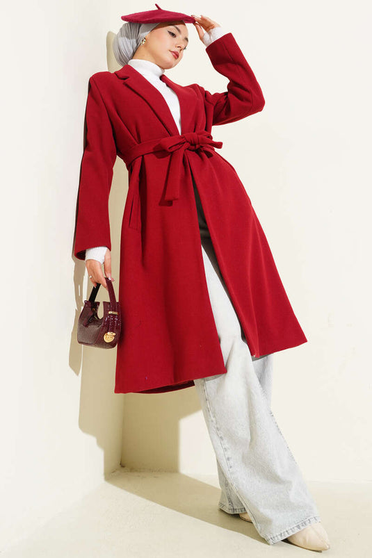 Double-breasted Collar Pocket Cashmere Coat Red