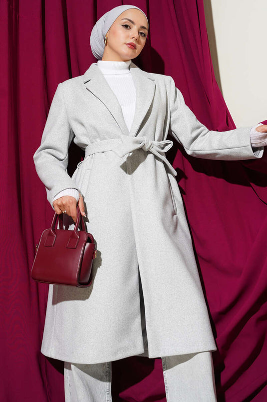 Double-Breasted Pocketed Cashmere Coat Melange Gray