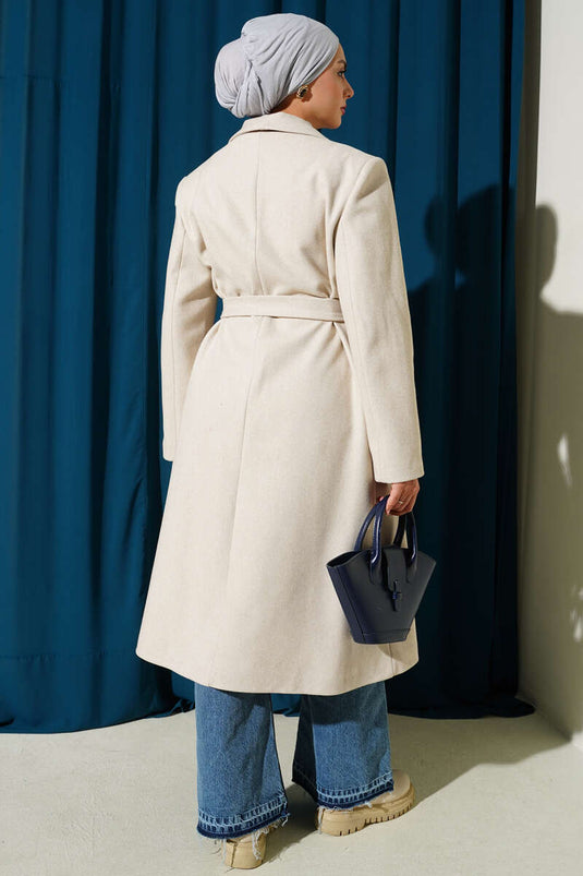 Double Breasted Pocketed Cashmere Coat Stone