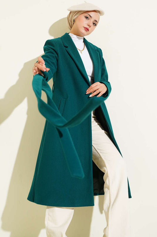 Double-breasted Collar Pocketed Cashmere Coat Emerald