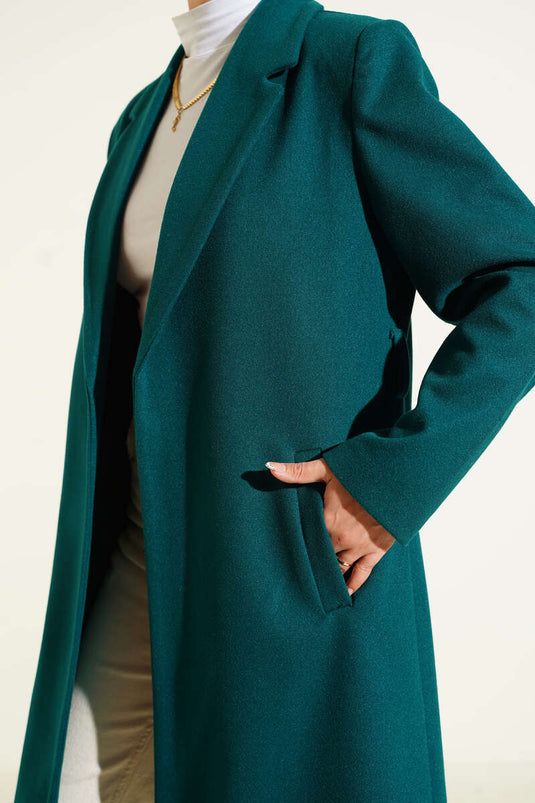 Double-breasted Collar Pocketed Cashmere Coat Emerald