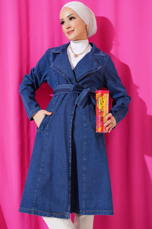 Double Breasted Pocket Denim Trench Coat