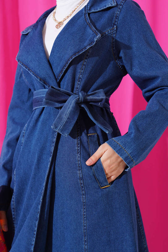 Double Breasted Pocket Denim Trench Coat