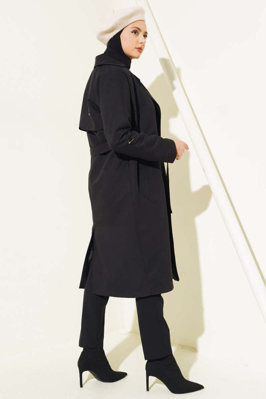 Double-Breasted Pocket Trench Coat Black