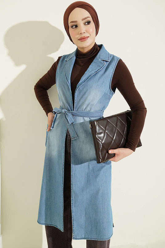 Gilet À Col Croisé Avec Poches En Bleu Clair