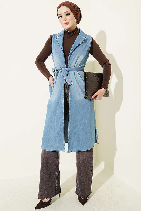 Gilet À Col Croisé Avec Poches En Bleu Clair