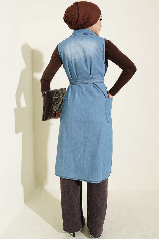 Gilet À Col Croisé Avec Poches En Bleu Clair
