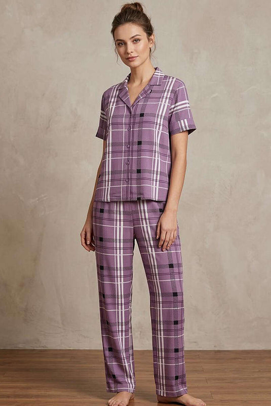 Ensemble pyjama rayé à col croisé lilas