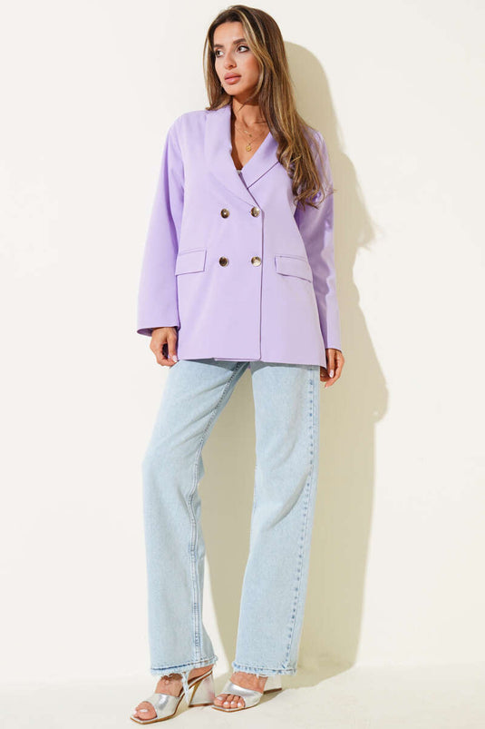 جاكيت بليزر مزدوج الصدر بأربعة أزرار، لون أرجواني فاتح