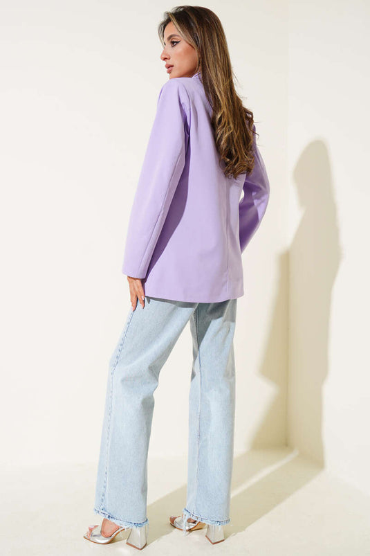 جاكيت بليزر مزدوج الصدر بأربعة أزرار، لون أرجواني فاتح