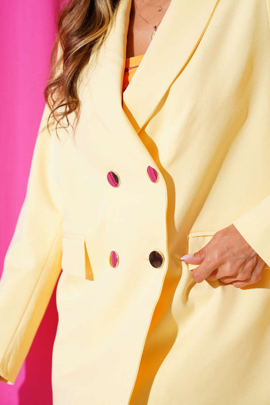 Double-Breasted Four-Button Blazer Jacket, Yellow