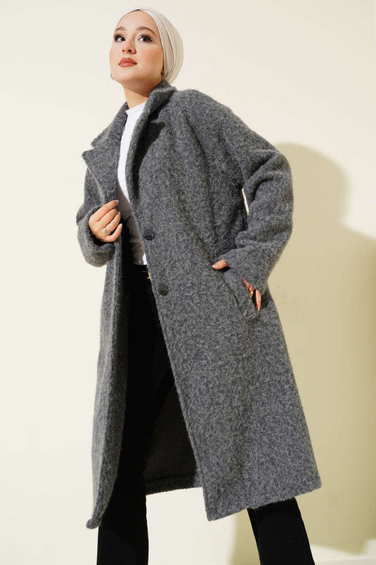 Manteau croisé en cachemire avec boutons détaillés, couleur fumée