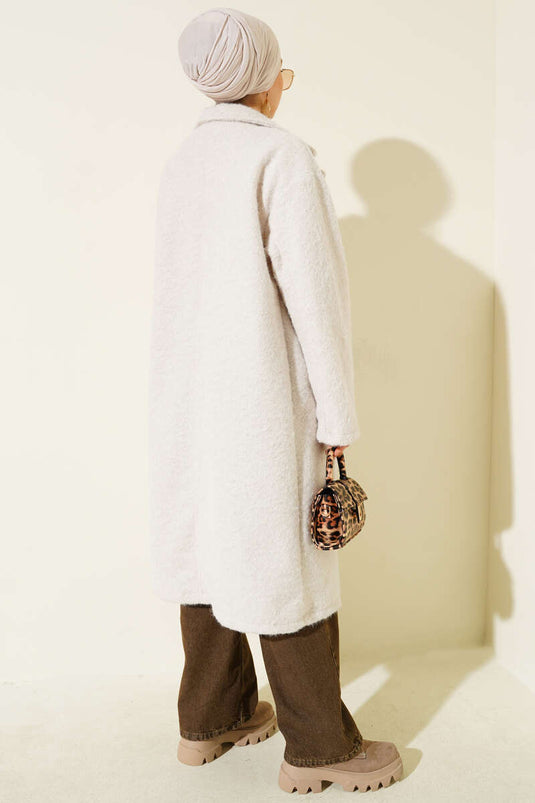 معطف كشمير مزدوج الصدر بأزرار باللون الحجري