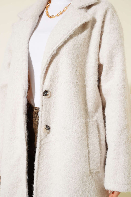 معطف كشمير مزدوج الصدر بأزرار باللون الحجري