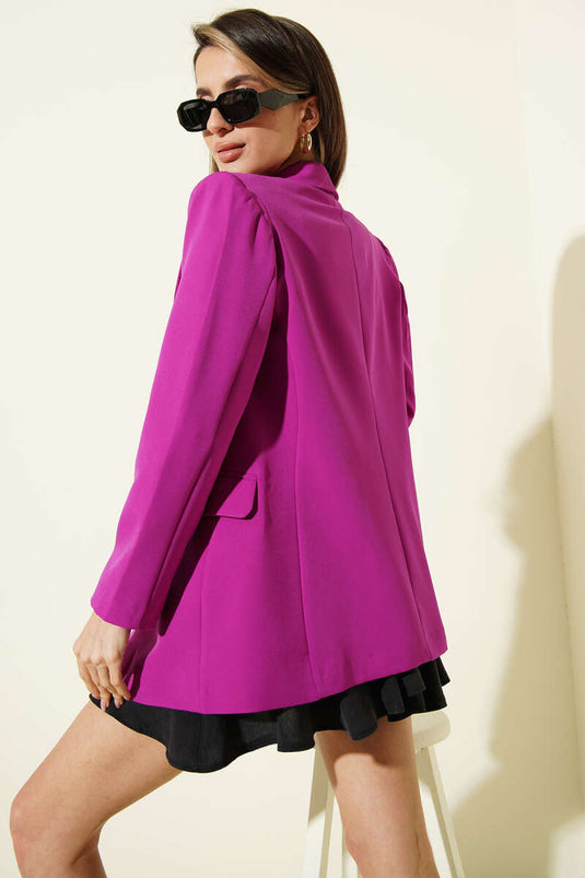 Cross-collar Buttoned Lined Blazer Jacket Lilac