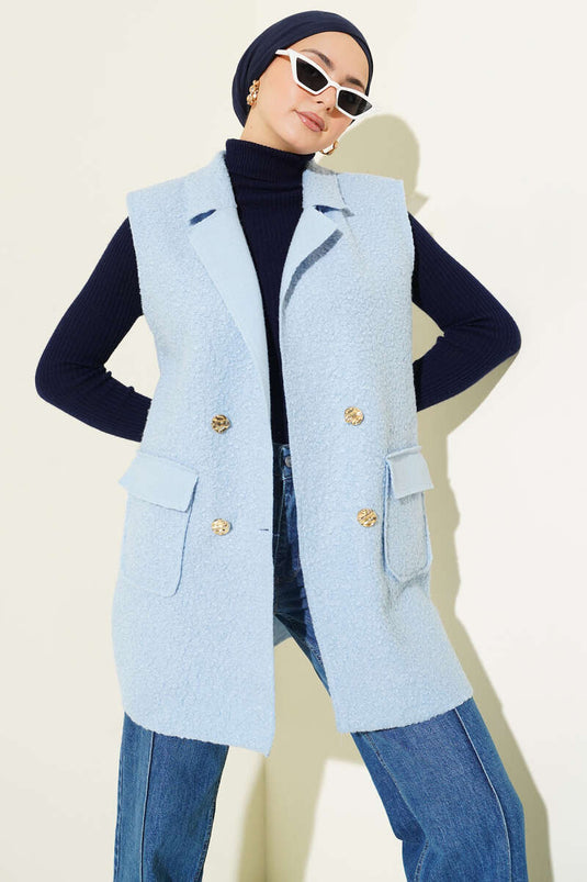 Double-breasted Buttoned Detailed Vest Baby Blue