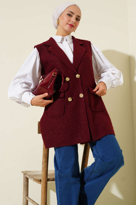 Zweireihige Weste mit Kragenknöpfen, bordeauxrot.