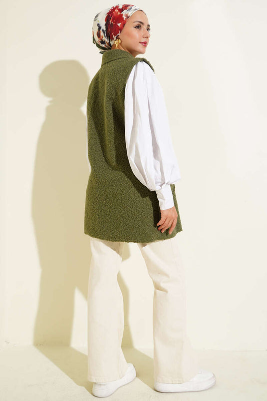 Zweireihige Weste mit Kragenknöpfen, khaki.