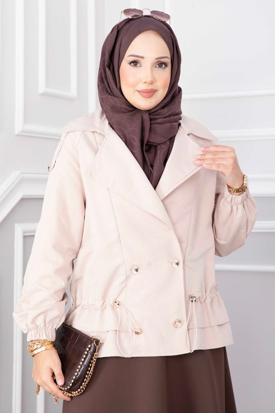 Kurzer, Knopf- Und Umschlagkragen Trenchcoat Mit Verzierung
