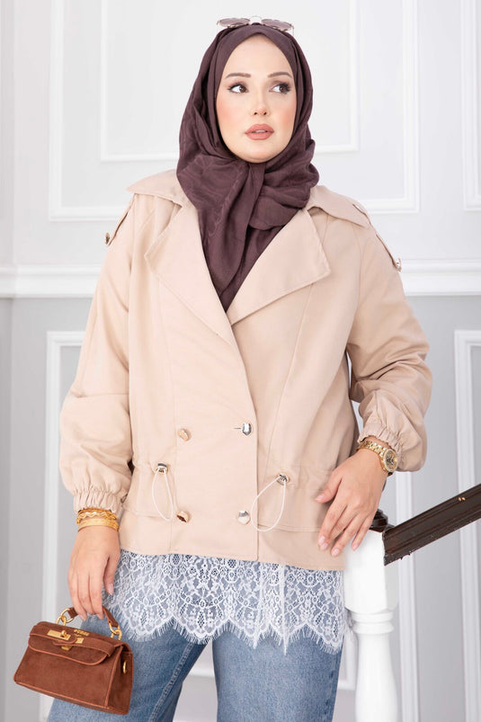 Kurzer, Geknöpfter Trenchcoat Mit Wickelkragen In Mink