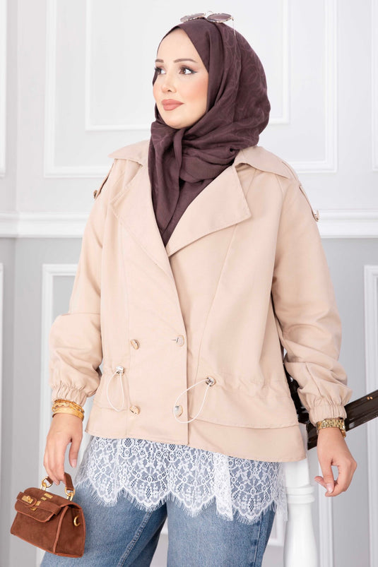 Kurzer, Geknöpfter Trenchcoat Mit Wickelkragen In Mink