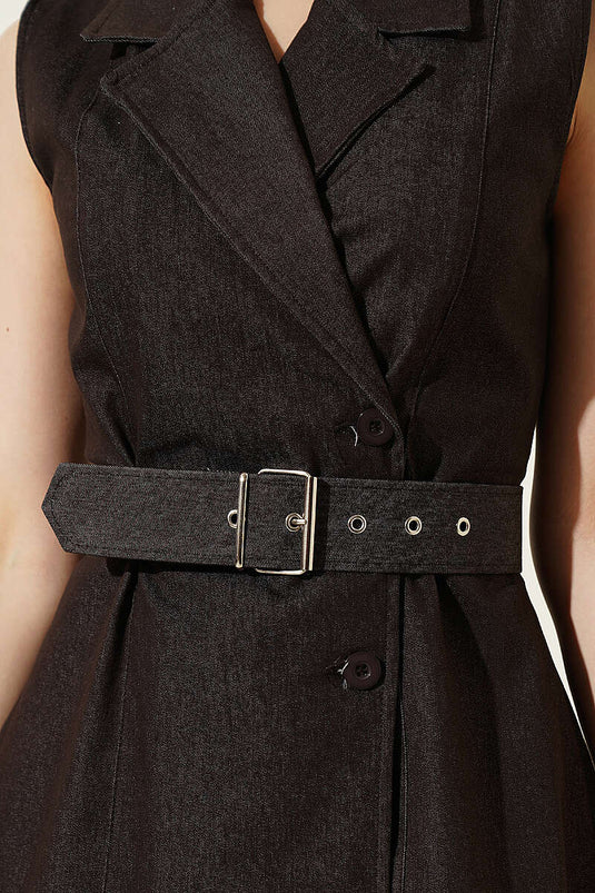 Robe en jean à col croisé avec boutons, couleur café