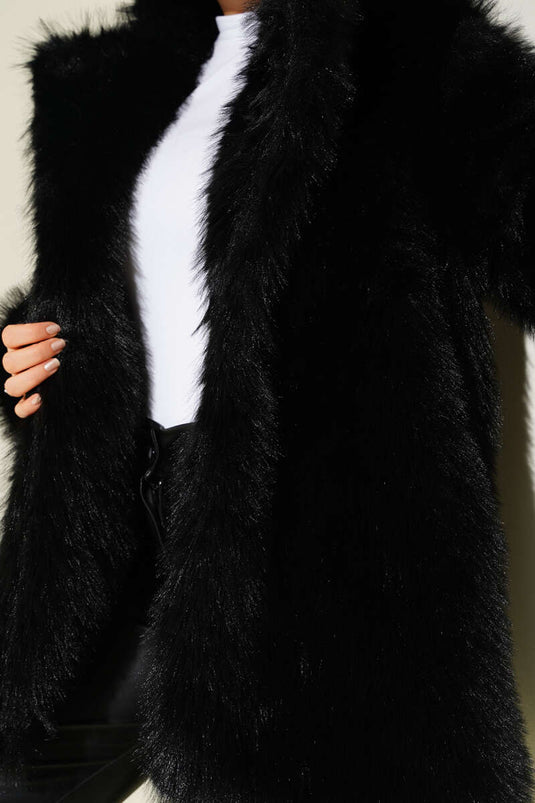 Manteau en fourrure boutonné à double boutonnage noir