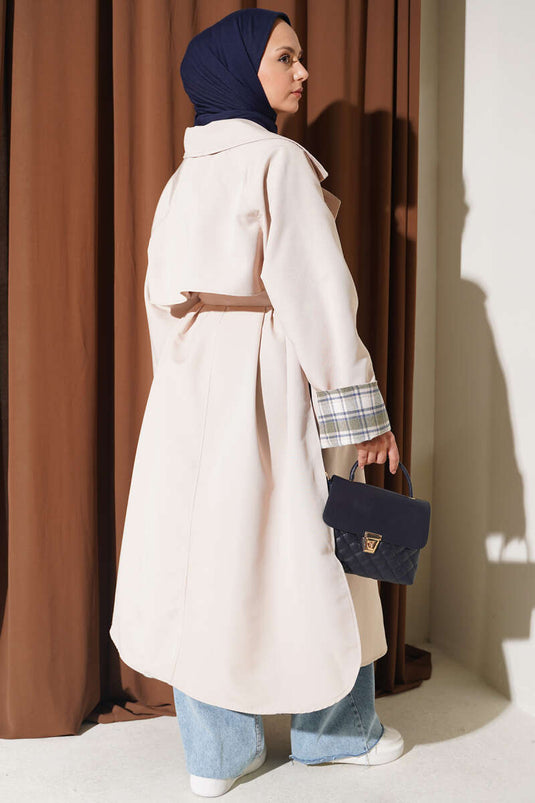 Wickelkragen Karomuster Trenchcoat Mit Verzierungen