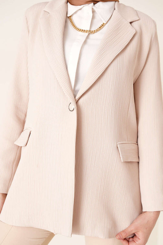 Veste Velours Côtelé Col Croisé Beige