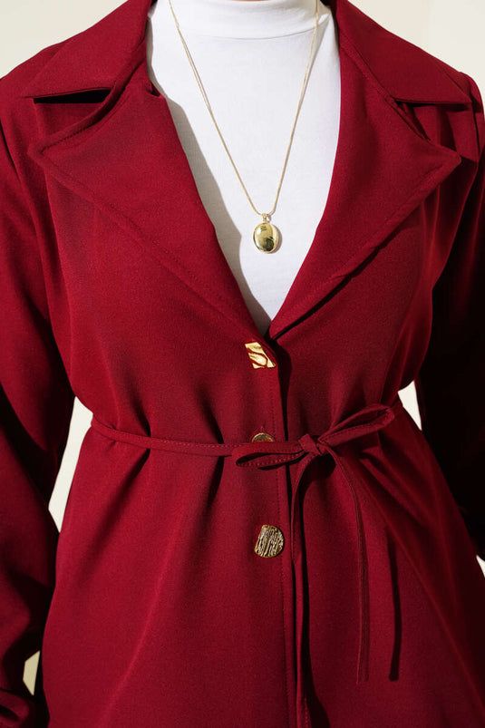 Double-breasted Collar Gold Buttoned Double Breasted Two-Piece Suit Burgundy