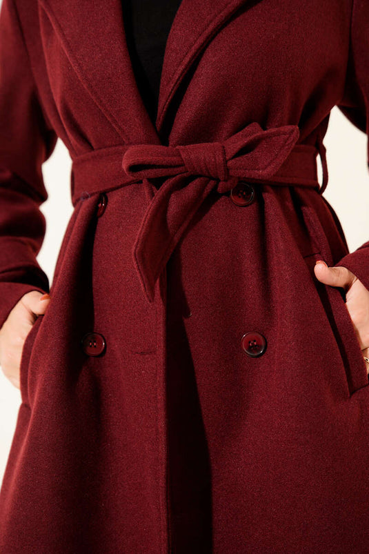 Double-Breasted Two-Button Cashmere Coat Burgundy