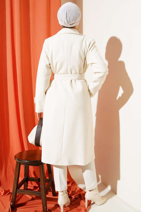 Double-Breasted Two-Button Cashmere Coat in Ecru