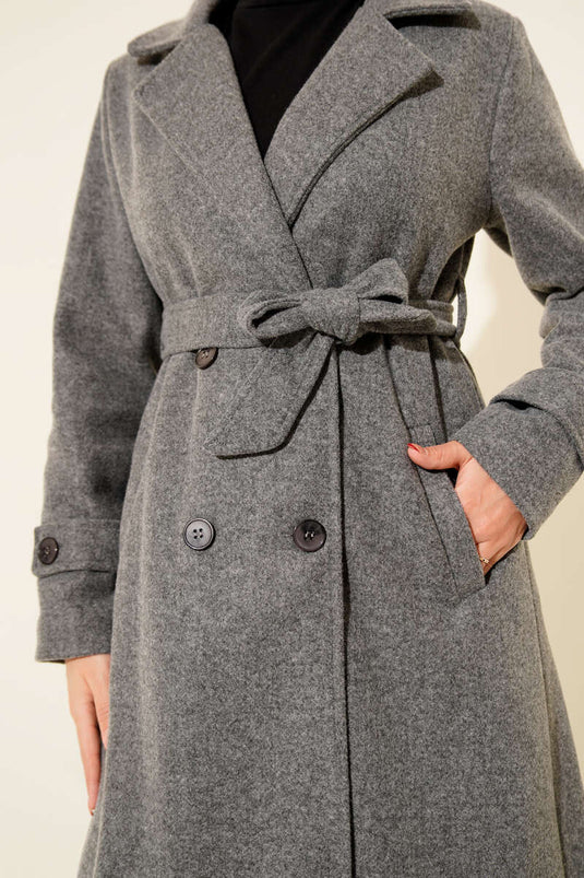 Manteau croisé en cachemire à deux boutons couleur fumée