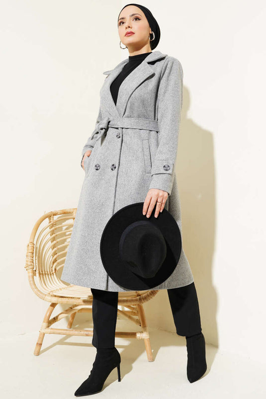 Manteau croisé en cachemire gris à deux boutons