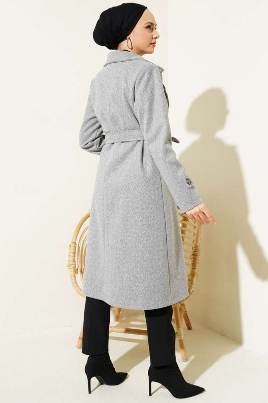 Manteau croisé en cachemire gris à deux boutons