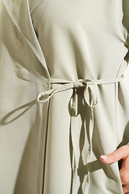 Gabardina Con Cuello Cruzado Y Lazo En Verde Oliva