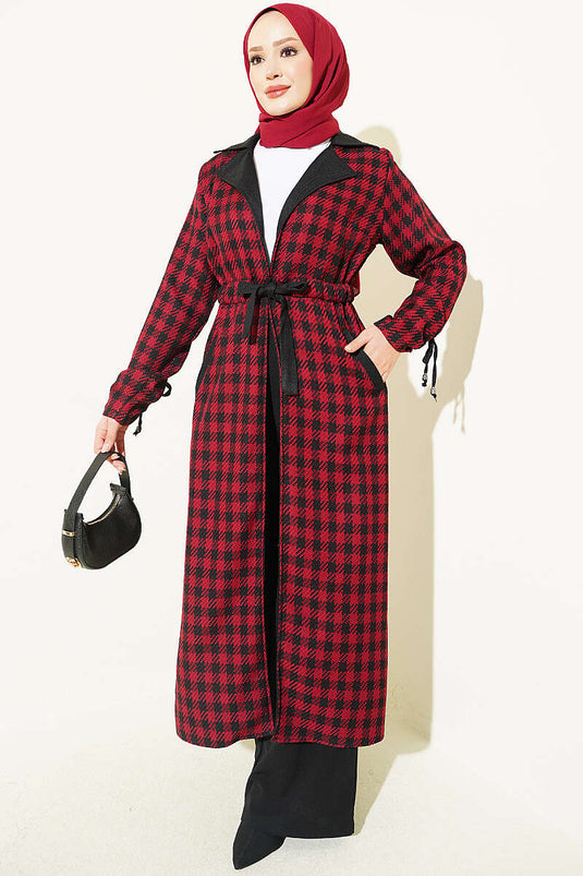 Manteau À Col Croisé En Tartan Bordeaux