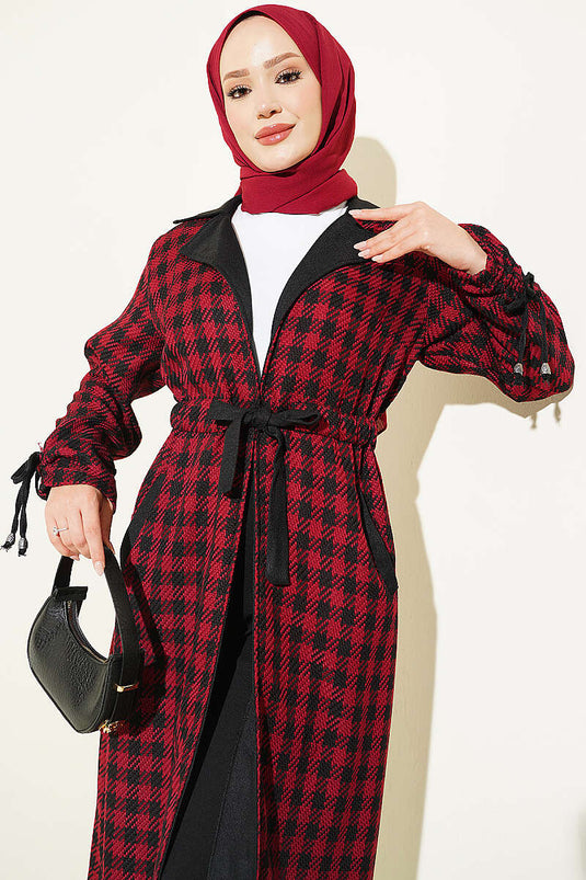 Manteau À Col Croisé En Tartan Bordeaux