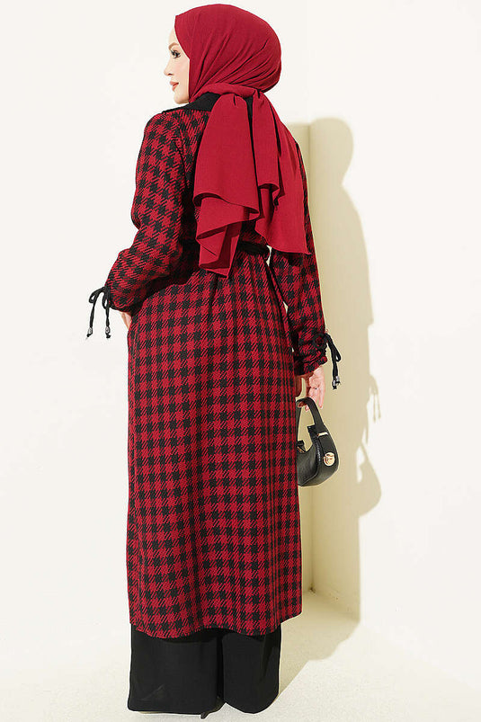 Manteau À Col Croisé En Tartan Bordeaux