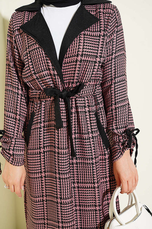 Manteau À Col Croisé À Motif Pied-De-Poule Couleur Rose Poussière