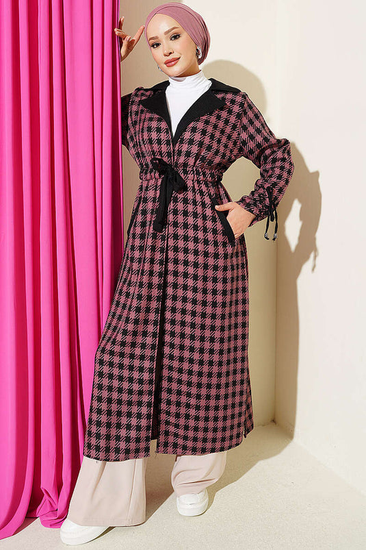 Manteau À Col Croisé En Tartan Rose