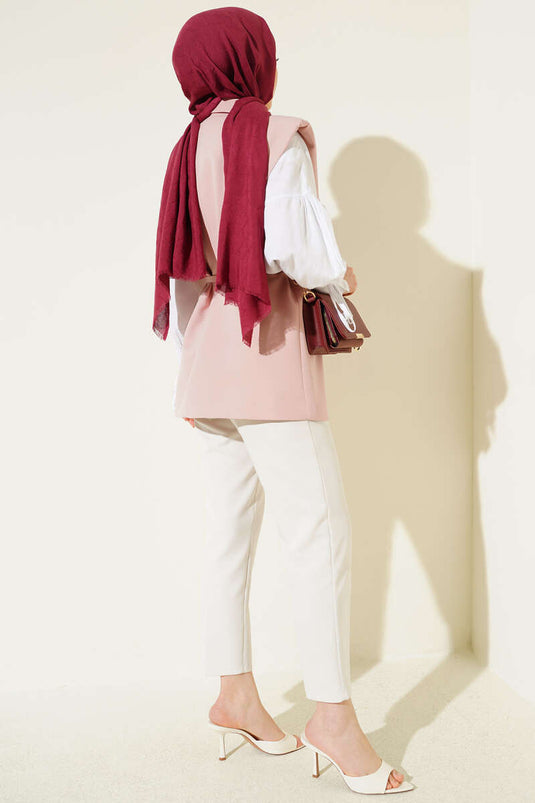 Wrap Collar Belt Detail Vest Powder Pink