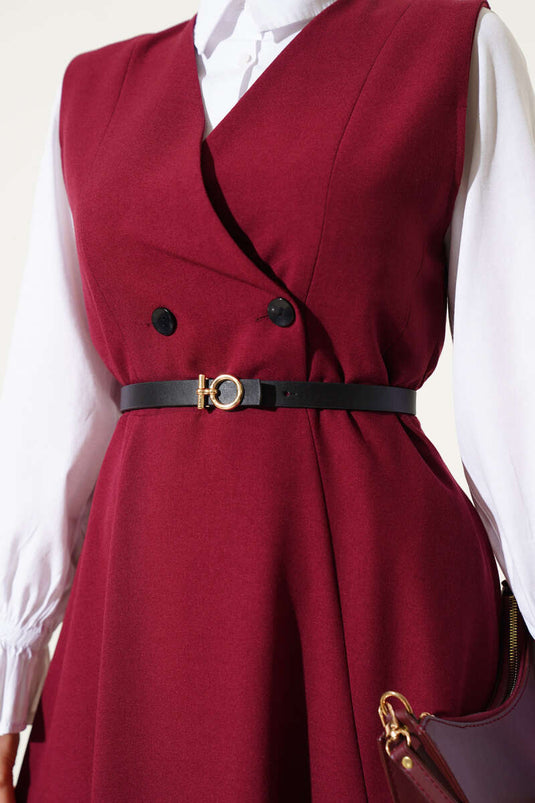 Robe gilet bordeaux à double boutonnage et ceinture