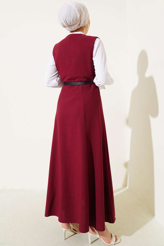 Robe gilet bordeaux à double boutonnage et ceinture