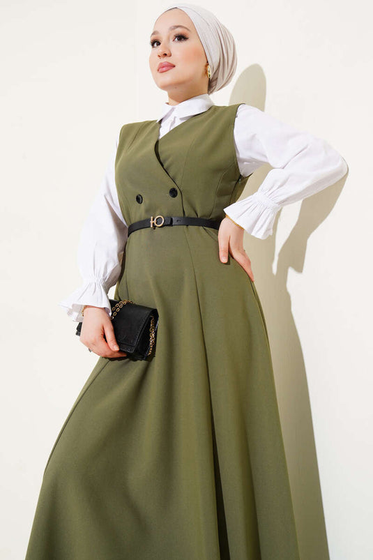 Robe gilet kaki à double boutonnage et ceinture
