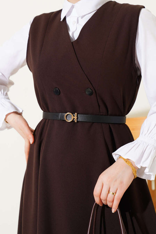 Robe gilet marron à double boutonnage et ceinture