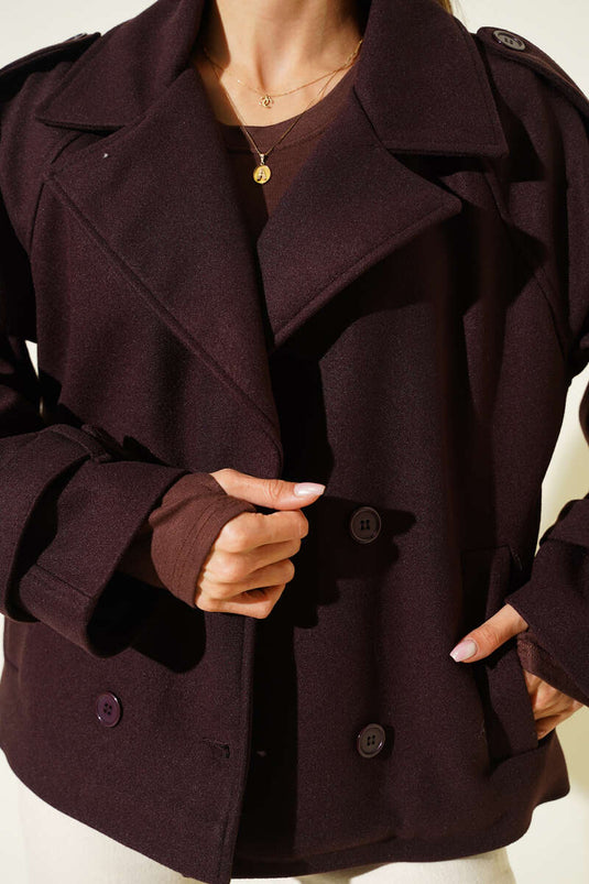 Manteau court croisé, marron.