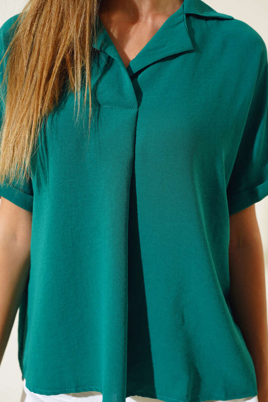 Kruvaze Yaka Kısa Kol Bluz Benetton