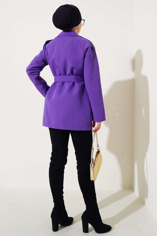 Double-breasted Short Trench Coat Purple